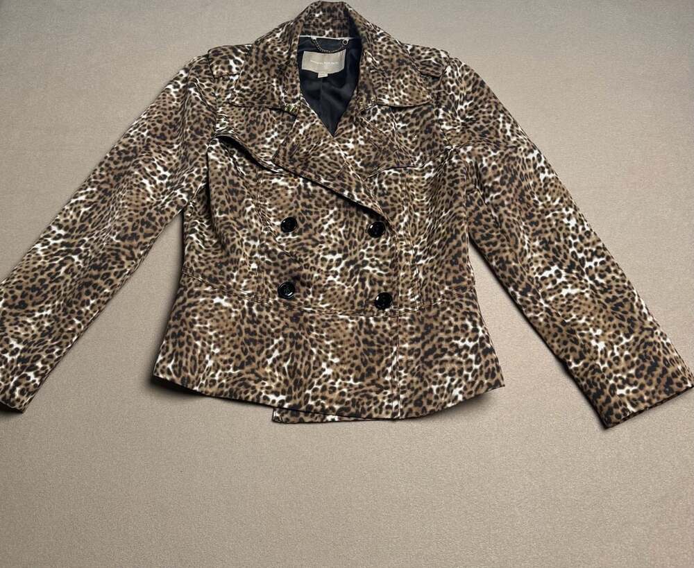 Banana Republic Leopard Peplum Jacket Size S Short Trench Double Breasted